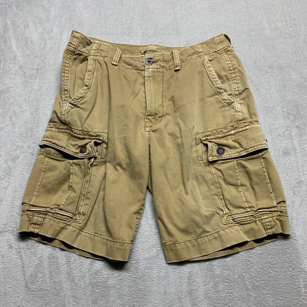 Vintage Y2K‎ Style American Eagle Cargo Shorts Men's 36 Tan Khaki Distressed